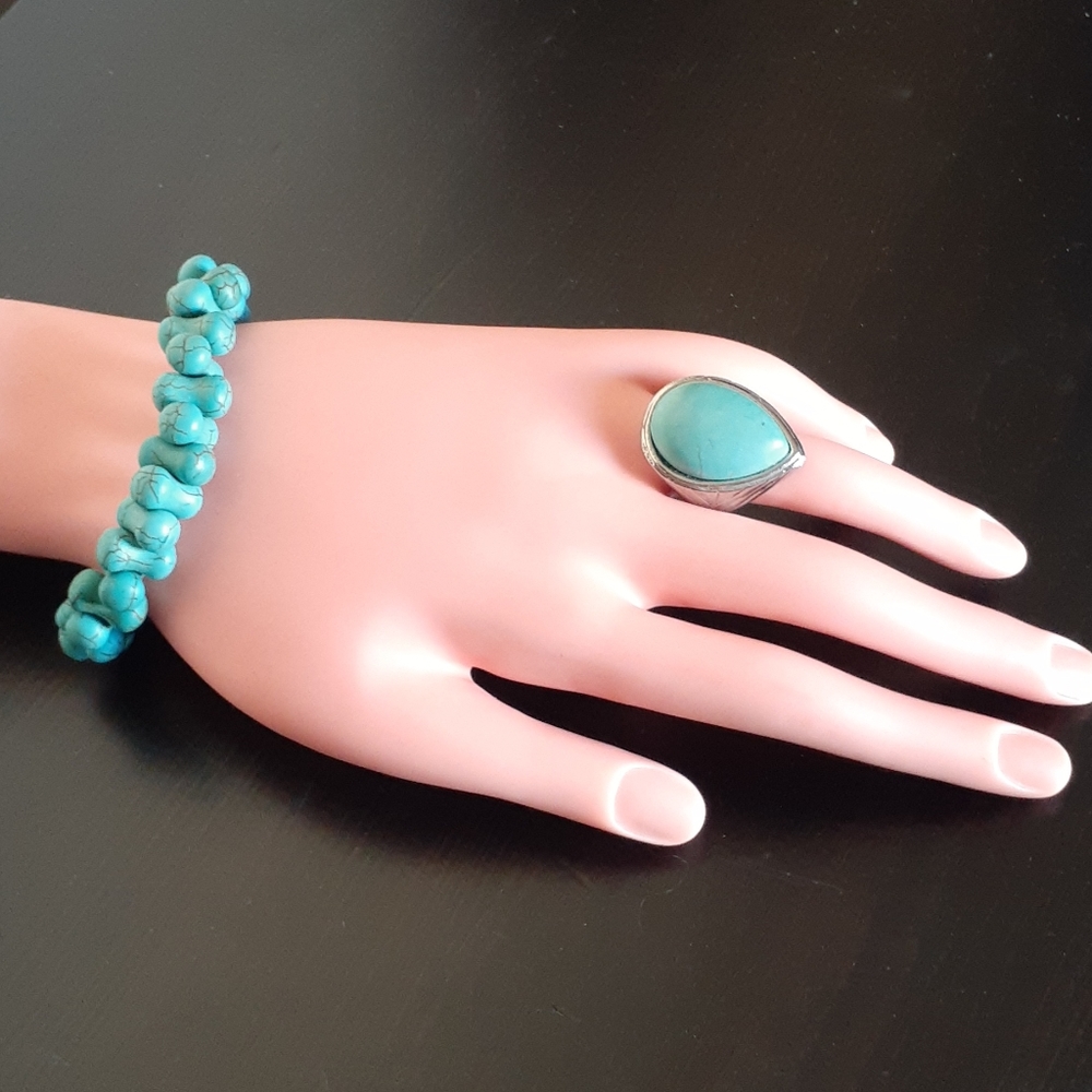 Vintage Turquoise Bracelet and Ring Set